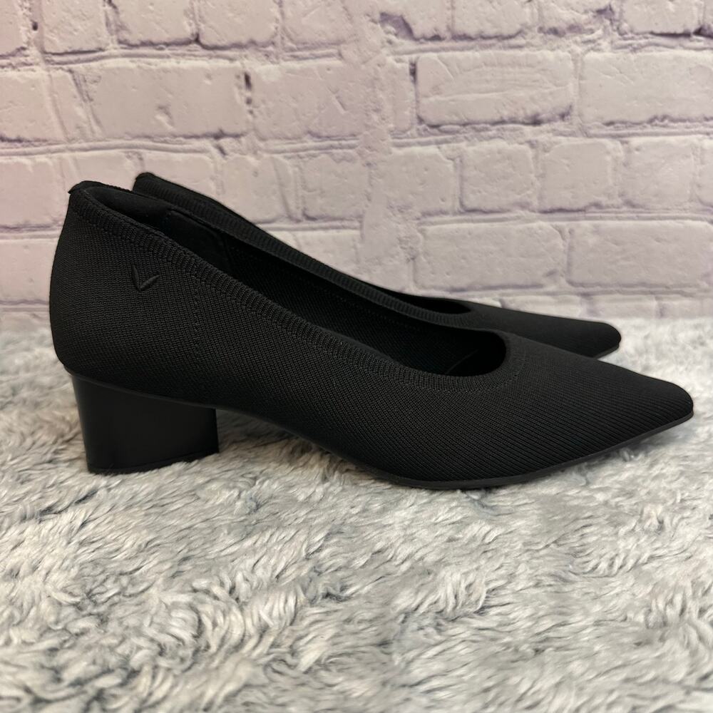 Vivaia Tracy Pro Pointed Toe Black Knit Pumps Block Heel Women's 39 US 8